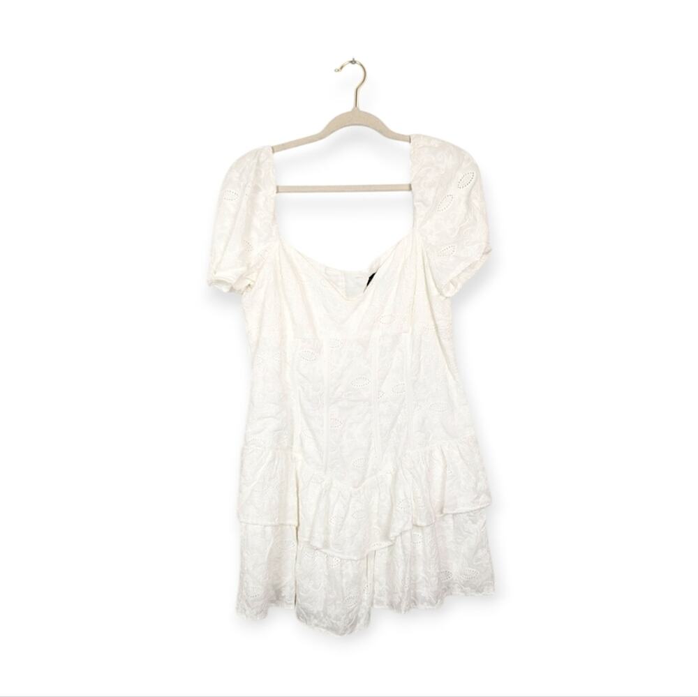 Bardot Corset Mini Dress XXL Ivory Broderie Puff Sleeve Romantic NWT